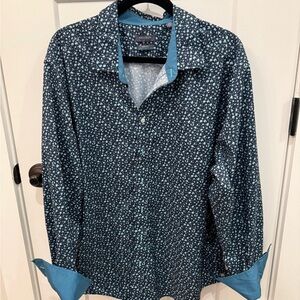 Madison Slim Fit Floral Button-Down Shirt – Blue/Teal Pattern (XL)